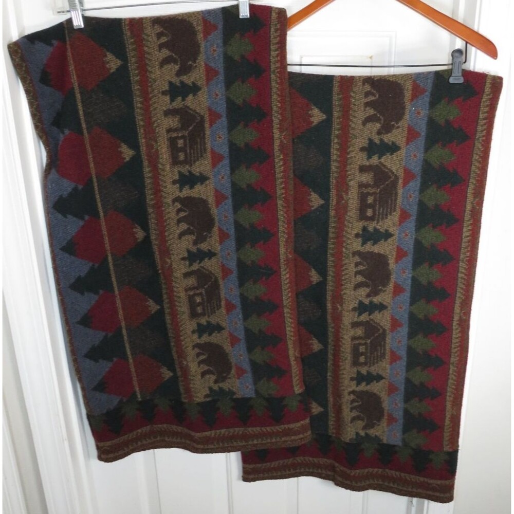 Wooded River Pillow Sham Set Of 2 Cabin Bear Rustic Motif Wool Blend USA Made*
